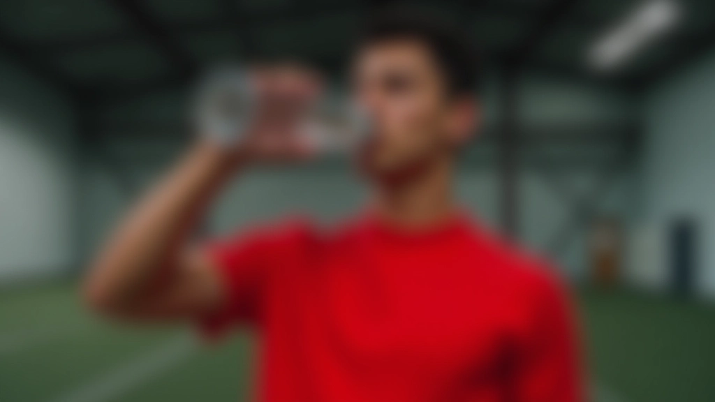 لاعب بادمنتون يشرب الماء والمشروبات الرياضية لترطيب الجسم بعد التدريب المكثف
